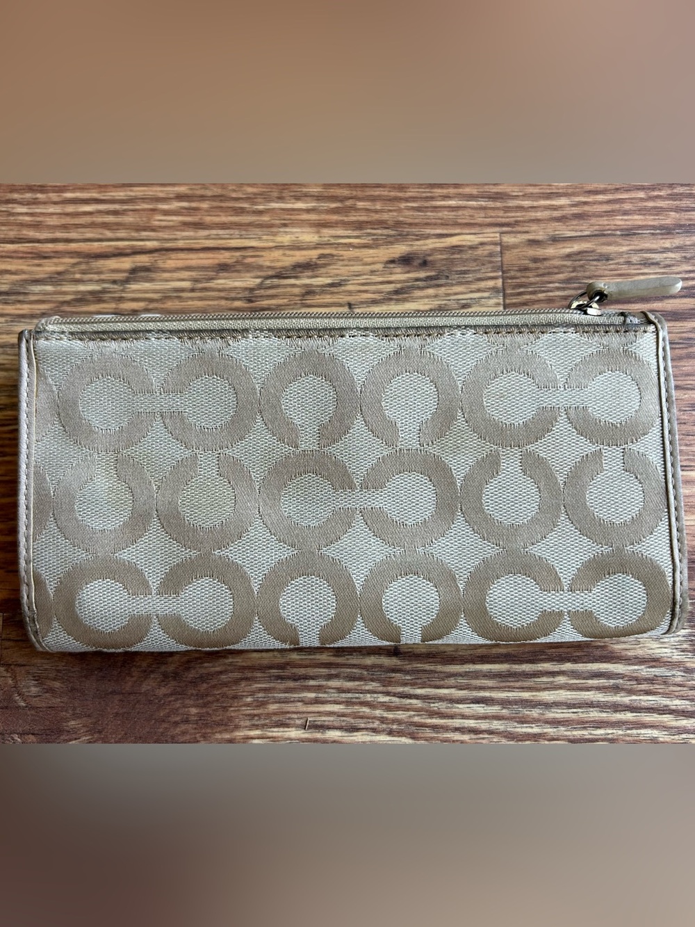 Coach Gold and Tan Signature Jacquard Wallet Clutch - Picture 2 of 3